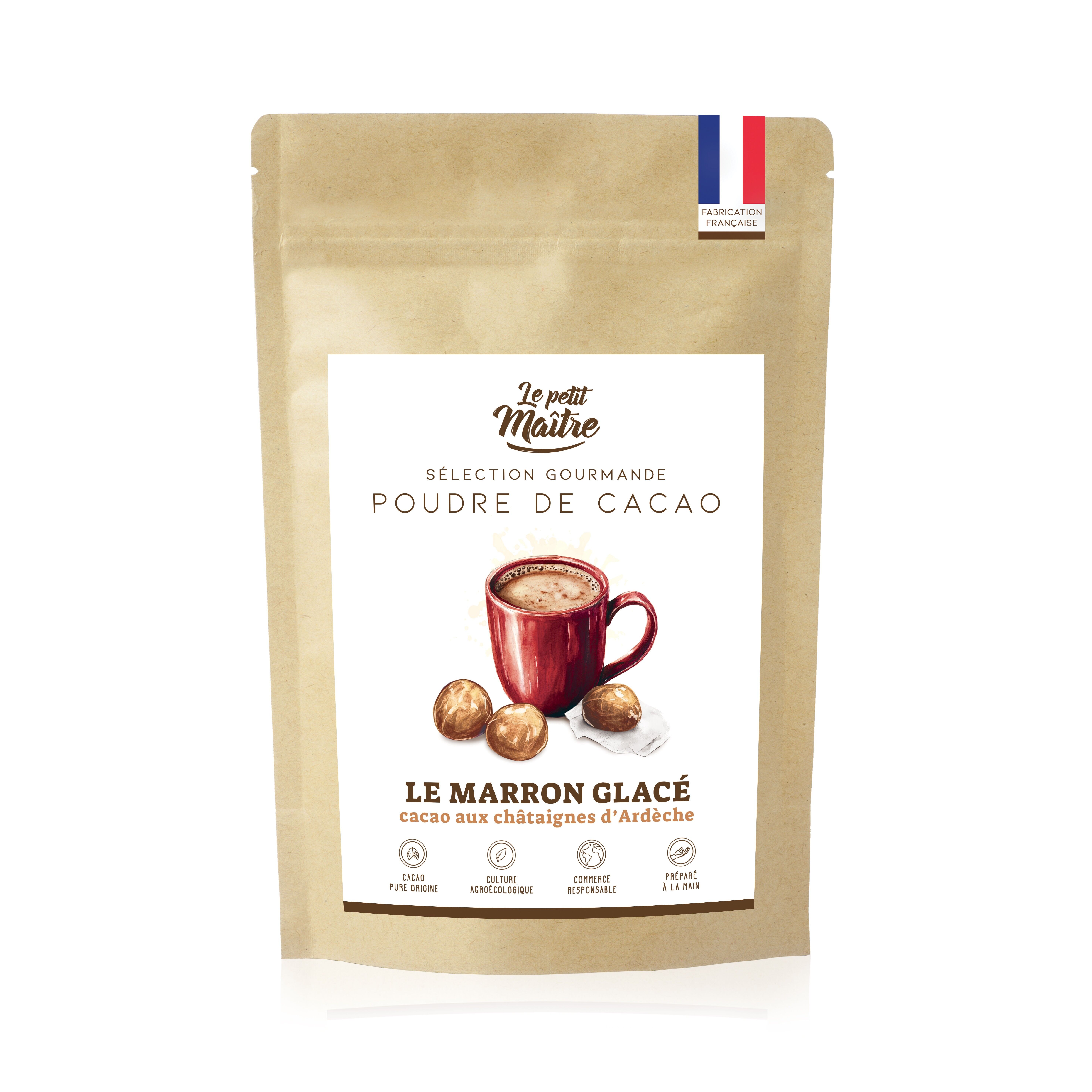 Cacao en polvo para chocolate caliente con sabor a castañas confitadas