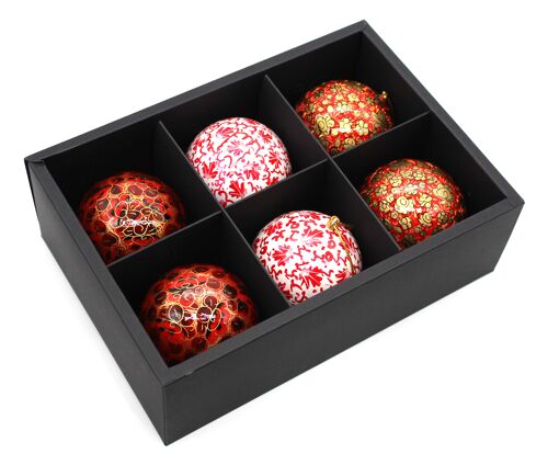 Set of 6 Large Red Luxury Handmade Hand Painted Baubles