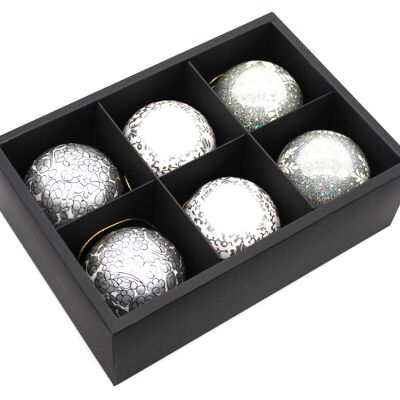 Set of 6 Large Silver Luxury Handmade Hand Painted Baubles