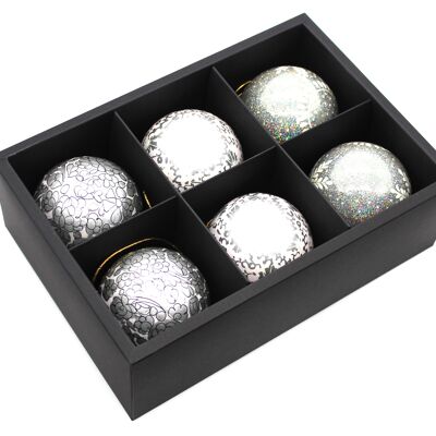 Set of 6 Large Silver Luxury Handmade Hand Painted Baubles