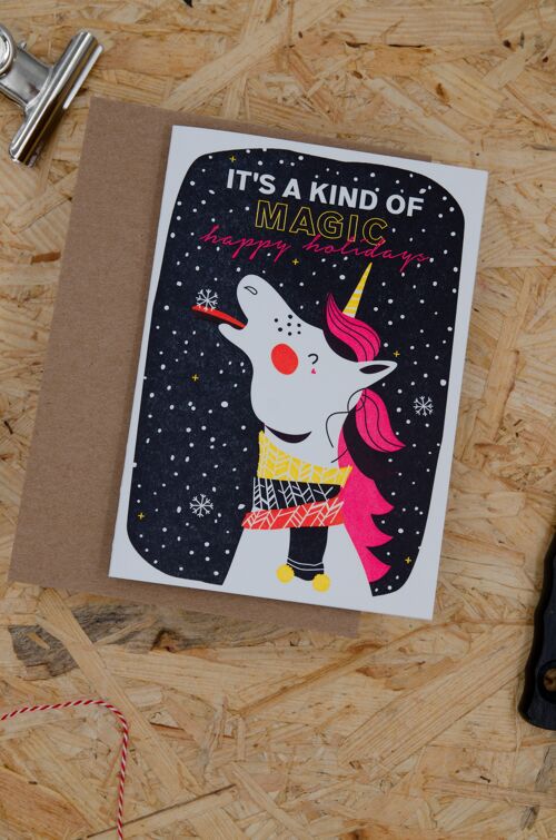 "It's a kind of magic" (Einhorn) Weihnachten Letterpress A6 Klappkarte mit Umschlag
