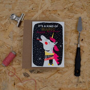 "C'est une sorte de magie" (licorne) Carte pliante de Noël Letterpress A6 avec enveloppe 2