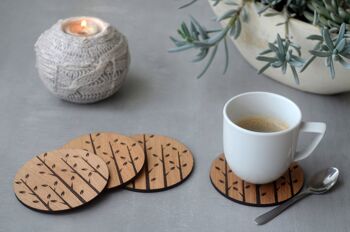 Wood Coasters "FOREST" - Sous-verres ronds en bois pour protection de table, lot de 4 2