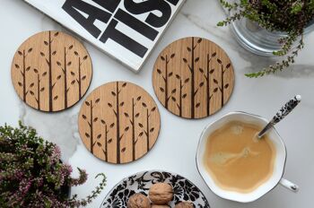 Wood Coasters "FOREST" - Sous-verres ronds en bois pour protection de table, lot de 4 3