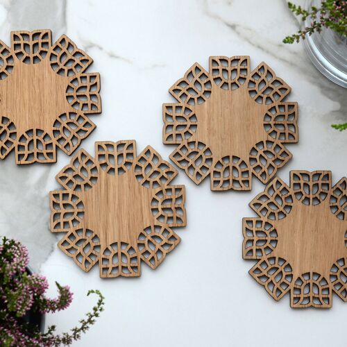 Coasters "TULIP" - Round Wooden Coasters for Drinks, Set of 4