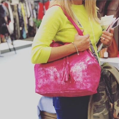 Metallic Magpie Echtleder Alice Tote Bag #LB901 Pink
