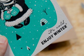 "Profitez de l'hiver" Carte pliante de Noël Letterpress A6 avec enveloppe 3