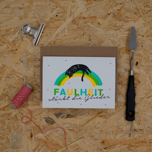 "Faulheit" (Regenbogen) Geburtstag Letterpress A6 Klappkarte mit Umschlag