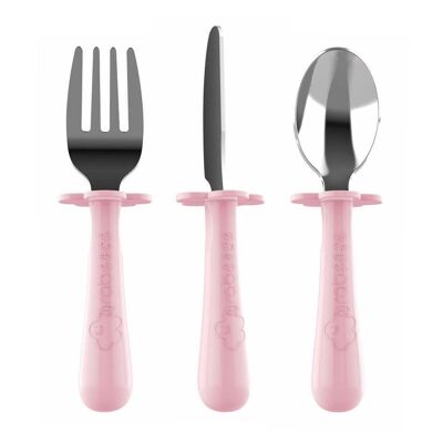 Set of 3 ergonomic stainless steel cutlery LIGHT PINK