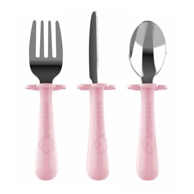 Set de 3 couverts inox ergonomiques ROSE CLAIR