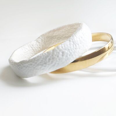 Bracelet jonc - Blanc texture point - Fève N°19