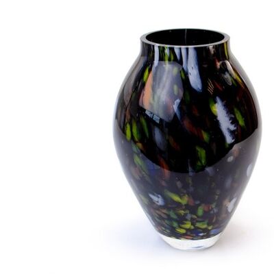 Schwarze Vase mit Farbpunkten x