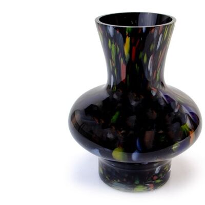 Schwarze Vase mit Farbpunkten y