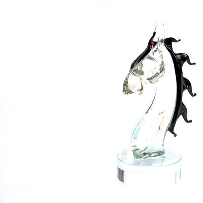 Pferd Glasskulptur auf Sockel 14 x 7 cm.