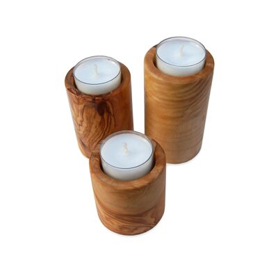 Tealight holder in a set of 3 made of olive wood