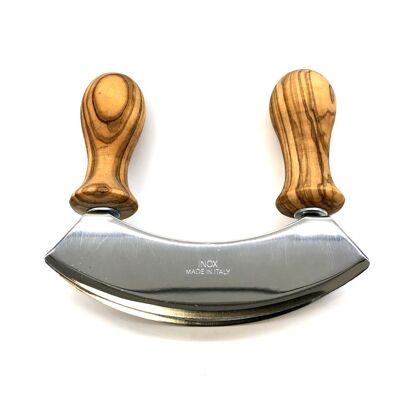 Cuchillo de picar DESIGN (doble hoja de acero inoxidable) con mango de madera de olivo