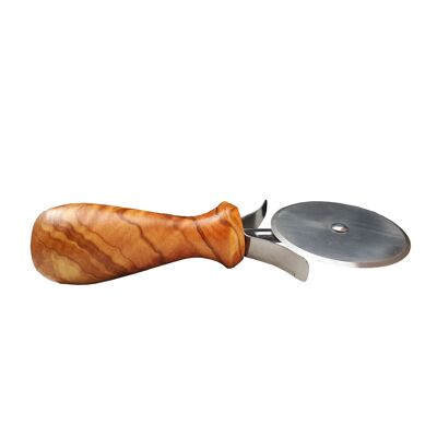 Pizza cutter with handle made of olive wood