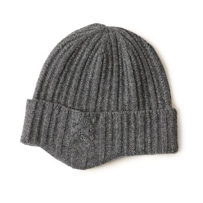 Cashmere Ribbed Beanie Earwarmer Mittelgrau