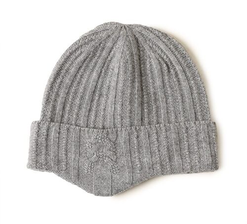 Cashmere Ribbed Beanie Earwarmer Silver Grey