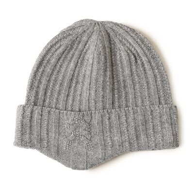 Cashmere Ribbed Beanie Ohrwärmer Silbergrau