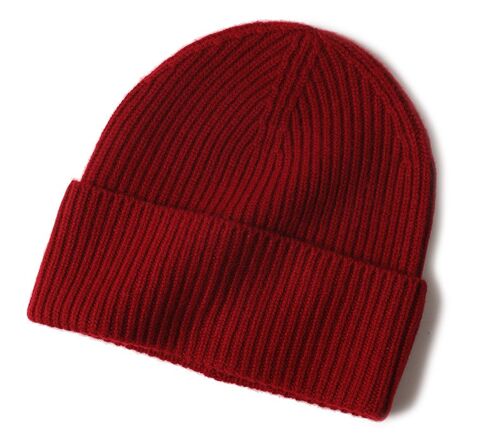 Cashmere Ribbed Turn up Beanie Red