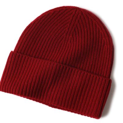 Cashmere Ribbed Turn up Beanie Red