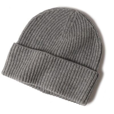 Gorro de cachemira con vuelta de canalé Gris