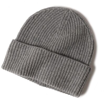 Cashmere Ribbed Turn up Beanie Grey