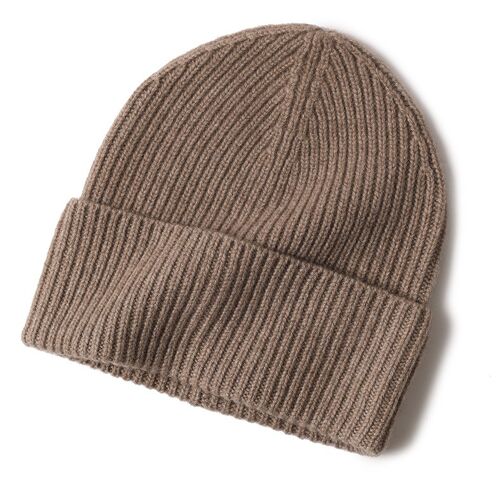 Cashmere Ribbed Turn up Beanie Taupe