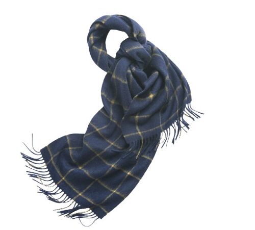 Check Lambswool Scarf Woven Blue Camel