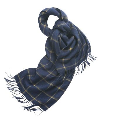Karo-Lammwolle-Schal gewebt Blau Camel