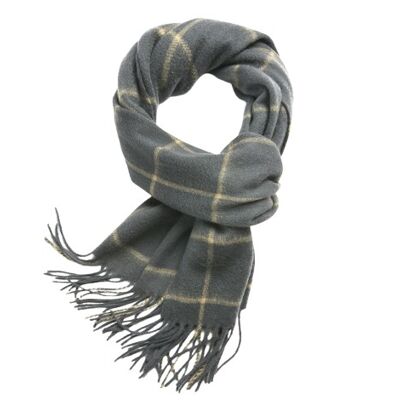 Sciarpa in lana di agnello con motivo tartan intrecciato cammello grigio