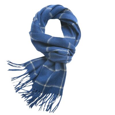 Bufanda de lana de cordero a cuadros tejida azul real blanco lana