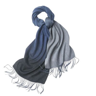Schal aus Lammwolle Degradé gewebt Marineblau