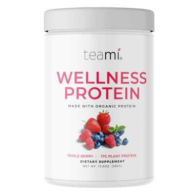 TEAMI-MISCHUNGEN | Wellness Protein Triple Berry auf Bio-Pflanzenbasis | 100 % biologisch | 100 % vegan | Pflanzlicher Proteinshake | Dreifaches Beerenproteinpulver | Proteinpulver | Veganer Proteinshake
