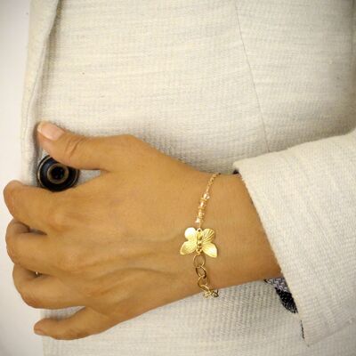 Gold butterfly bracelet with golden shadow crystals