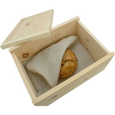 Brotdose aus massivem Zirbenholz 35x25x15,8 cm | mit abnehmbarem Deckel | inkl. Einlegegitter & Bäckerleinen