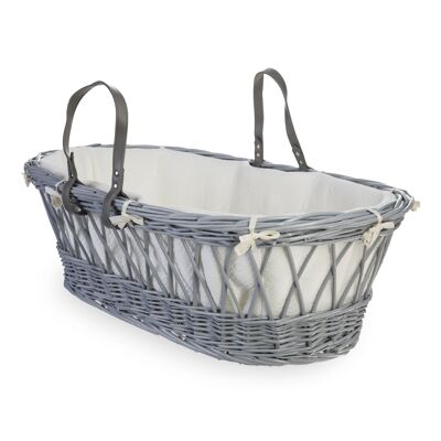 Baby Love Grey Wicker Moses Basket - White