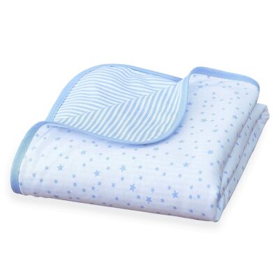 Stars & Stripes Reversible Cotton Pram Blanket - Blue
