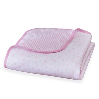 Stars & Stripes Reversible Cotton Pram Blanket - Pink