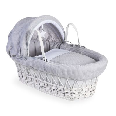 Silver Lining White Wicker Moses Basket - Grey