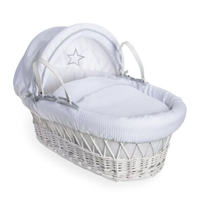 Silver Lining White Wicker Moses Basket - White