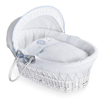 Over The Moon White Wicker Moses Basket - Blau