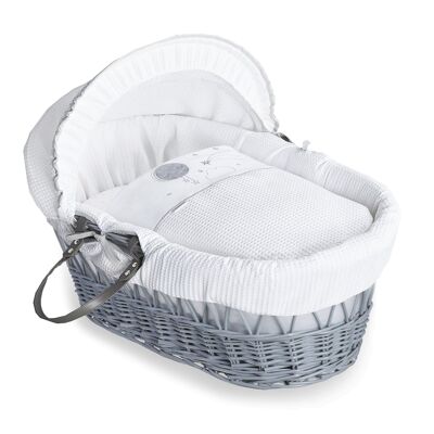 Over The Moon Grey Wicker Moses Basket - Grey