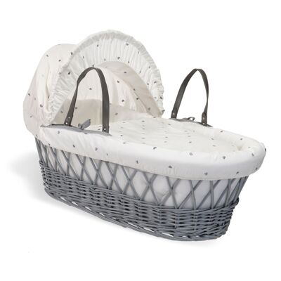 Lullaby Hearts Grey Wicker Moses Basket