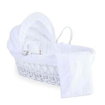 Broderie Anglaise White Wicker Moses Basket