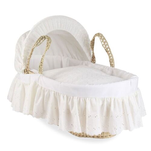 Broderie Anglaise White Palm Moses Basket