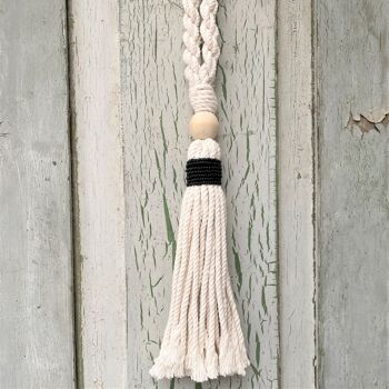 Guirlande de perles noires en bois glands en macramé - Embrasse de rideau décorative en coton naturel Tenture murale Boho 35cm 4