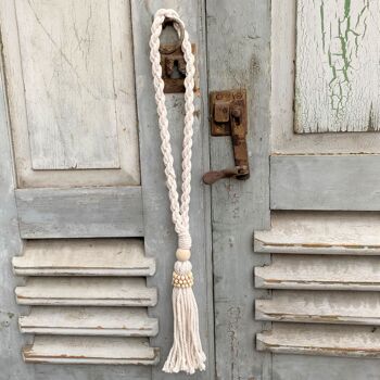 Guirlande de perles naturelles en bois Macramé glands - Rideau en bois de coton décoratif Tenture murale Boho Tieback 35cm 2