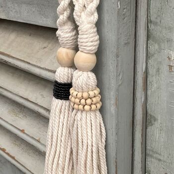 Guirlande de perles naturelles en bois Macramé glands - Rideau en bois de coton décoratif Tenture murale Boho Tieback 35cm 6